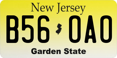 NJ license plate B56OAO