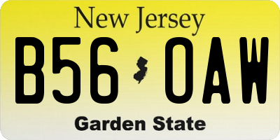 NJ license plate B56OAW
