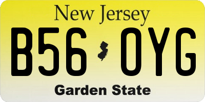NJ license plate B56OYG