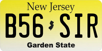 NJ license plate B56SIR