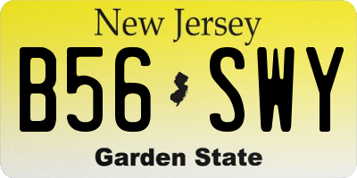 NJ license plate B56SWY