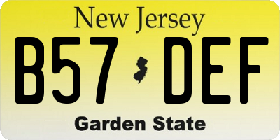 NJ license plate B57DEF