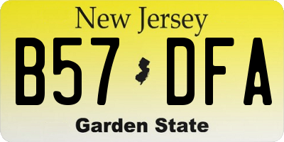 NJ license plate B57DFA