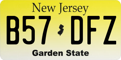 NJ license plate B57DFZ