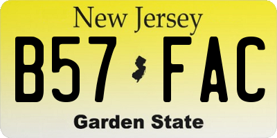 NJ license plate B57FAC