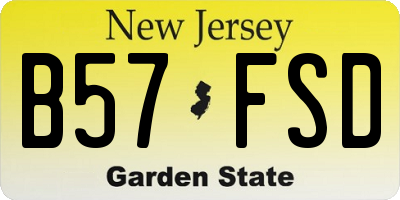 NJ license plate B57FSD