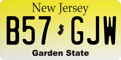 NJ license plate B57GJW
