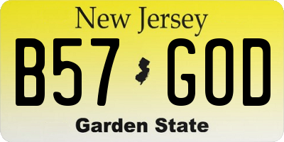 NJ license plate B57GOD