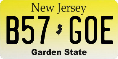NJ license plate B57GOE