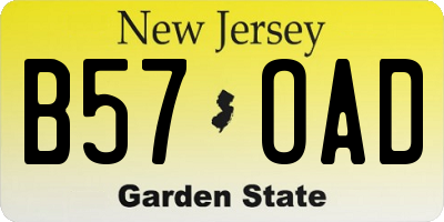 NJ license plate B57OAD