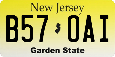 NJ license plate B57OAI