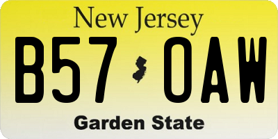 NJ license plate B57OAW