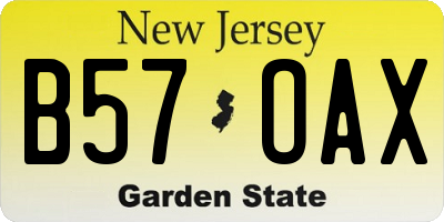 NJ license plate B57OAX
