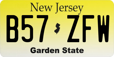 NJ license plate B57ZFW