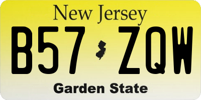 NJ license plate B57ZQW