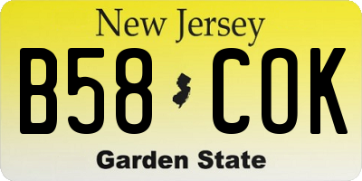 NJ license plate B58COK