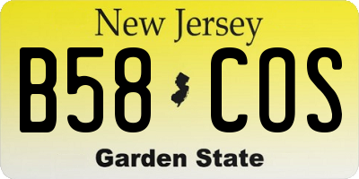 NJ license plate B58COS