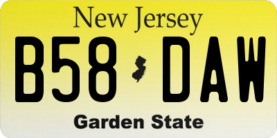 NJ license plate B58DAW