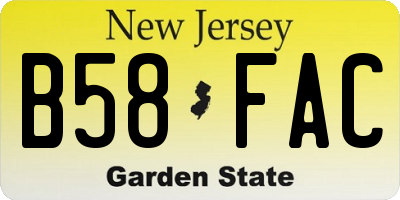 NJ license plate B58FAC