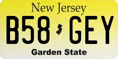 NJ license plate B58GEY