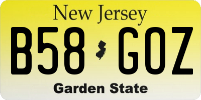 NJ license plate B58GOZ