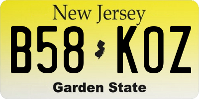 NJ license plate B58KOZ