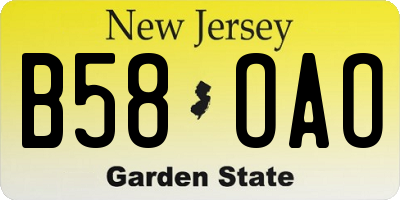 NJ license plate B58OAO