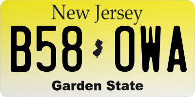 NJ license plate B58OWA