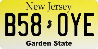 NJ license plate B58OYE