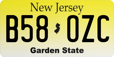 NJ license plate B58OZC