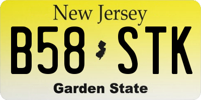 NJ license plate B58STK