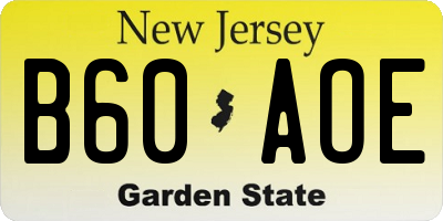 NJ license plate B60AOE