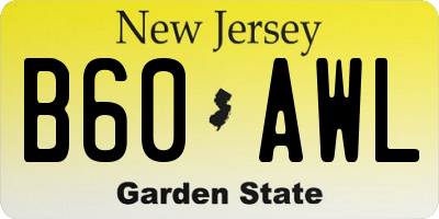 NJ license plate B60AWL