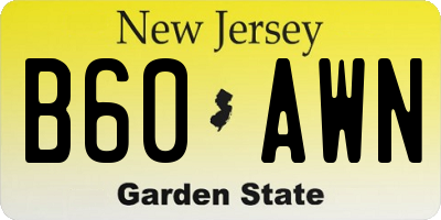 NJ license plate B60AWN