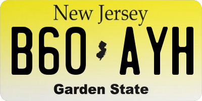 NJ license plate B60AYH