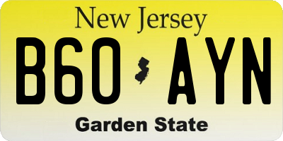 NJ license plate B60AYN