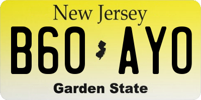 NJ license plate B60AYO