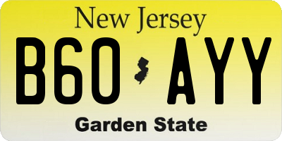 NJ license plate B60AYY