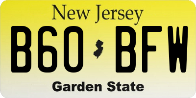 NJ license plate B60BFW