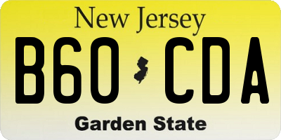 NJ license plate B60CDA