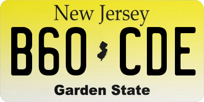 NJ license plate B60CDE