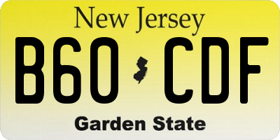 NJ license plate B60CDF