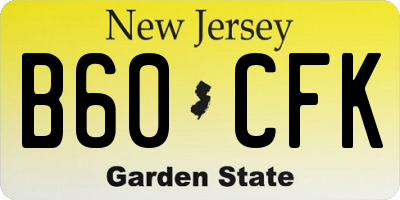 NJ license plate B60CFK