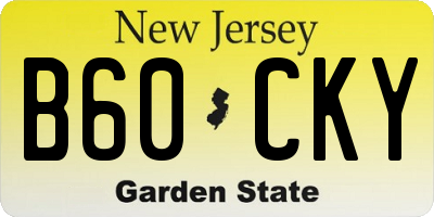 NJ license plate B60CKY