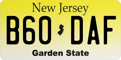 NJ license plate B60DAF