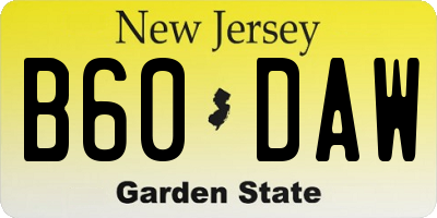 NJ license plate B60DAW