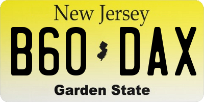 NJ license plate B60DAX