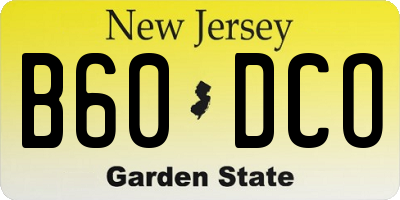 NJ license plate B60DCO