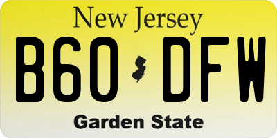 NJ license plate B60DFW