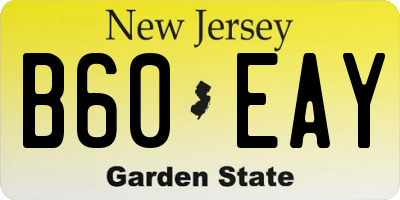 NJ license plate B60EAY